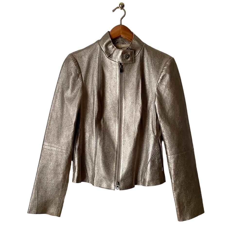 Armani Exchange Leather Metallic Moto Jacket  Size Medium